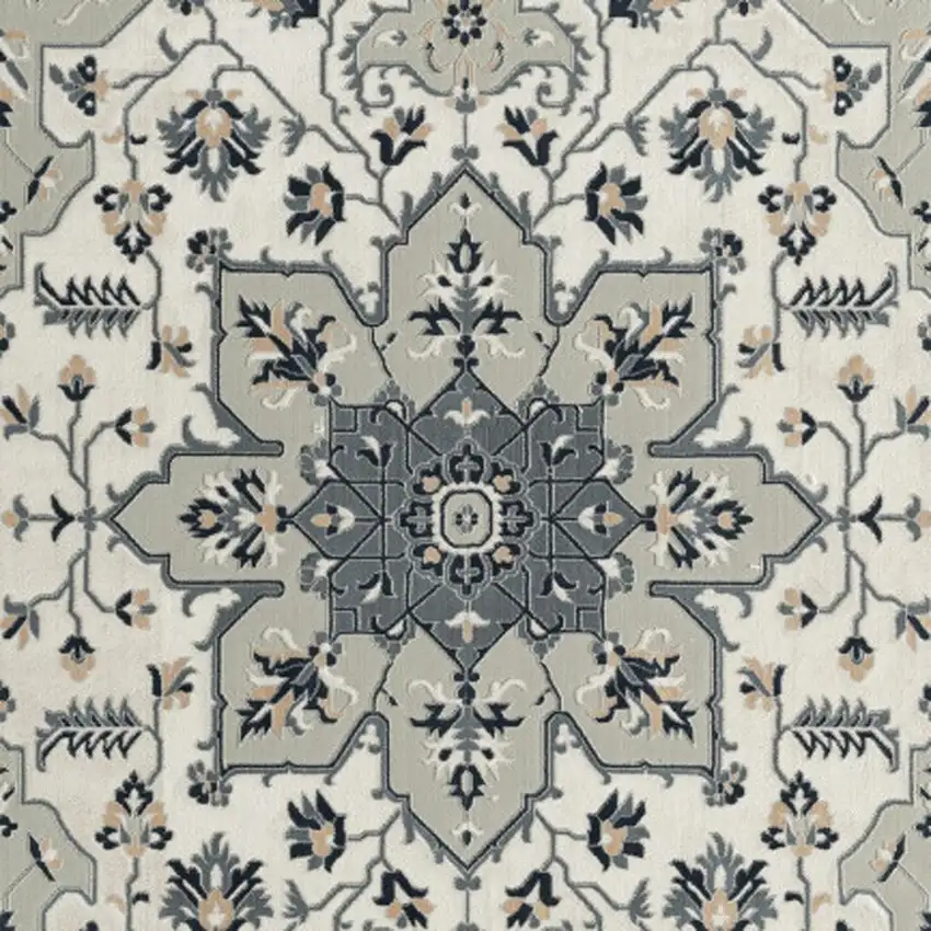 Gray And Cream Floral Area Rug Photo 5