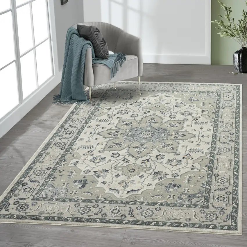 Gray And Cream Floral Area Rug Photo 6