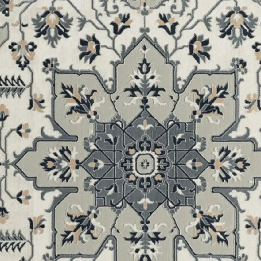 Gray And Cream Floral Area Rug Photo 4