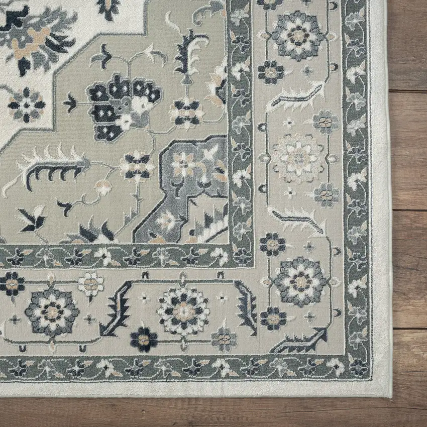 Gray And Cream Floral Area Rug Photo 9