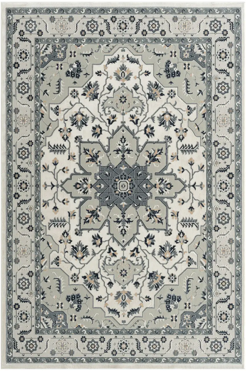 Gray And Cream Floral Area Rug Photo 2