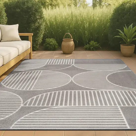Gray And Cream Striped Indoor Outdoor Area Rug Photo 4