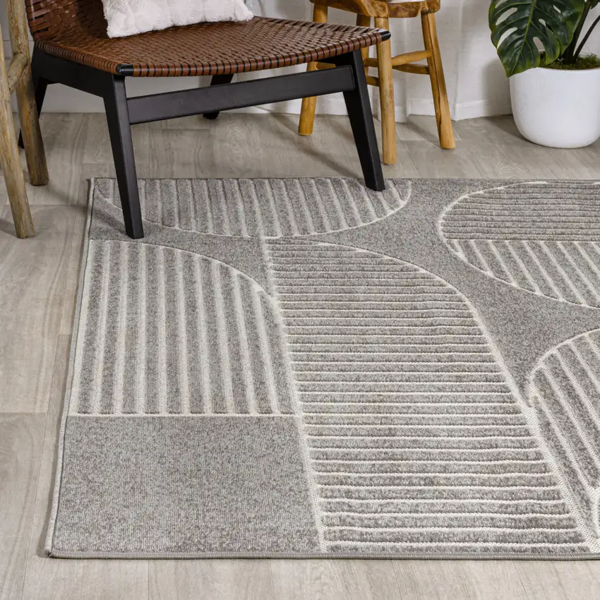Gray And Cream Striped Indoor Outdoor Area Rug Photo 7