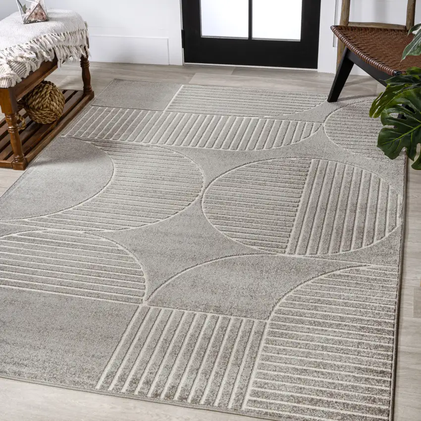 Gray And Cream Striped Indoor Outdoor Area Rug Photo 6