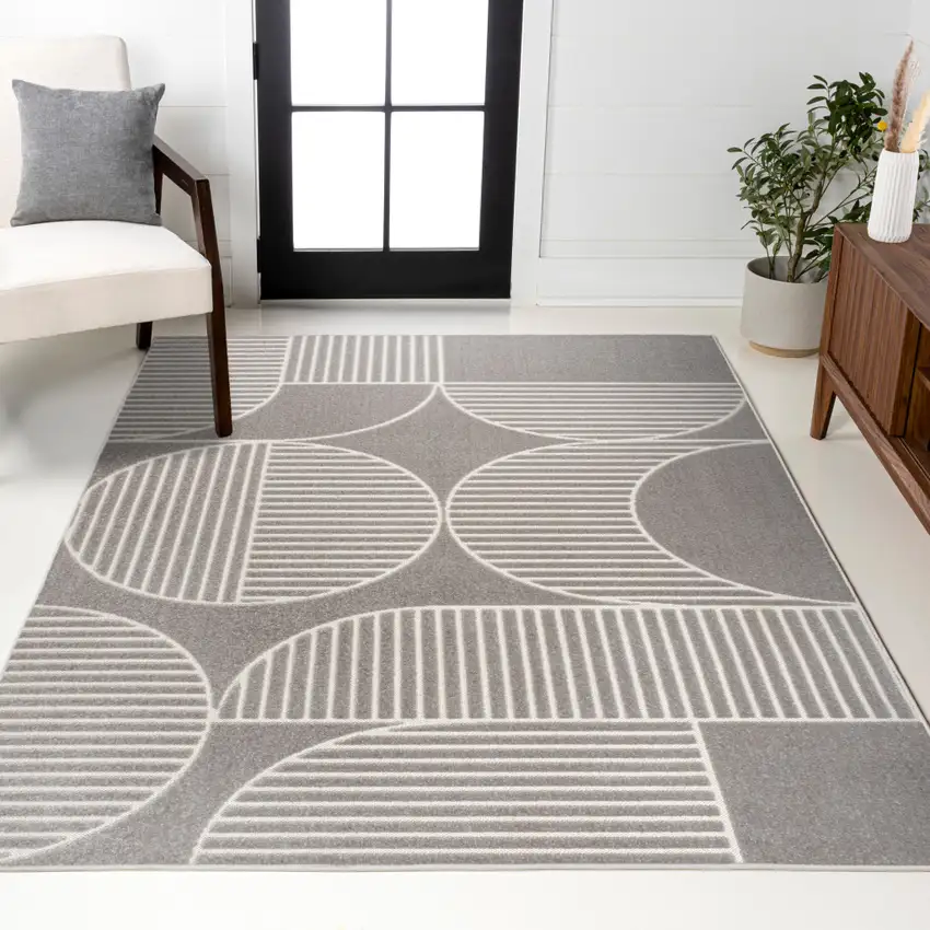 Gray And Cream Striped Indoor Outdoor Area Rug Photo 8