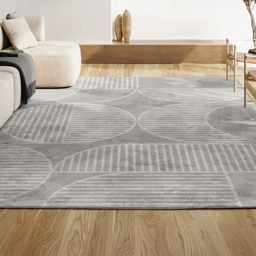 Gray And Cream Striped Indoor Outdoor Area Rug Photo 5