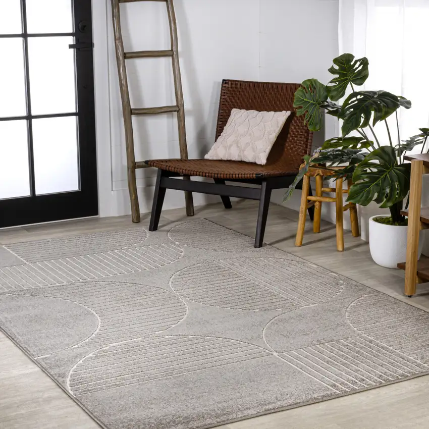 Gray And Cream Striped Indoor Outdoor Area Rug Photo 9