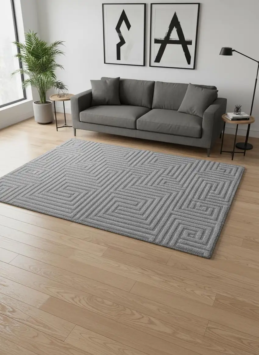 Gray And Dark Gray Geometric Area Rug Photo 1