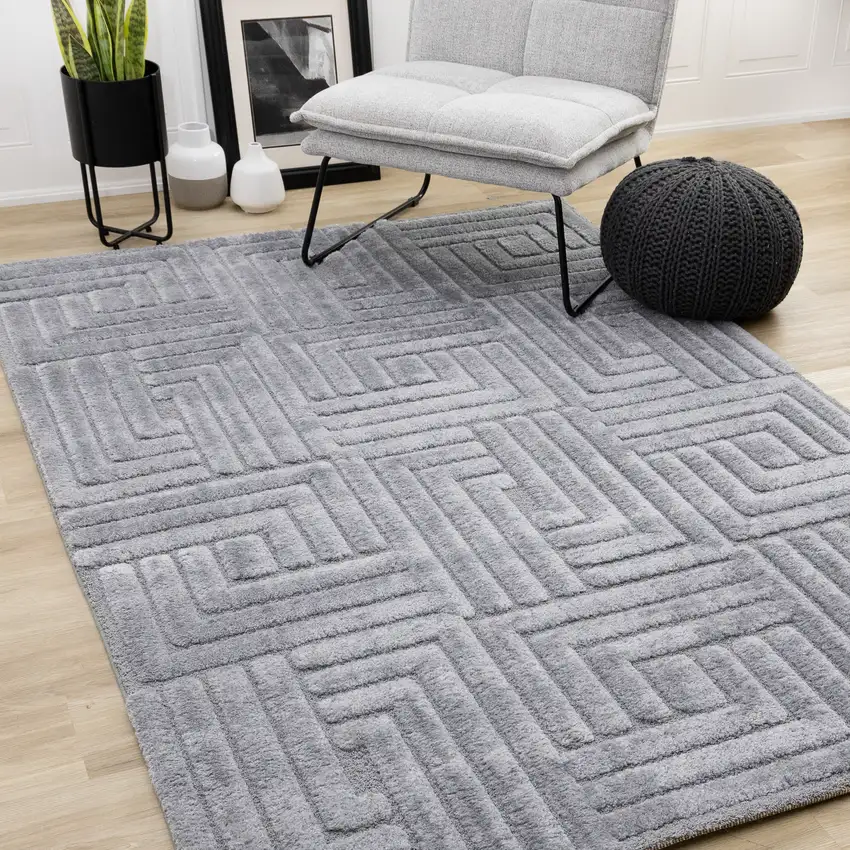Gray And Dark Gray Geometric Area Rug Photo 5
