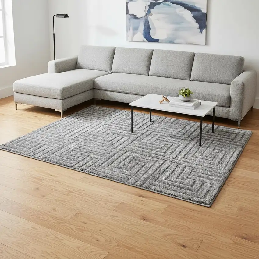 Gray And Dark Gray Geometric Area Rug Photo 1
