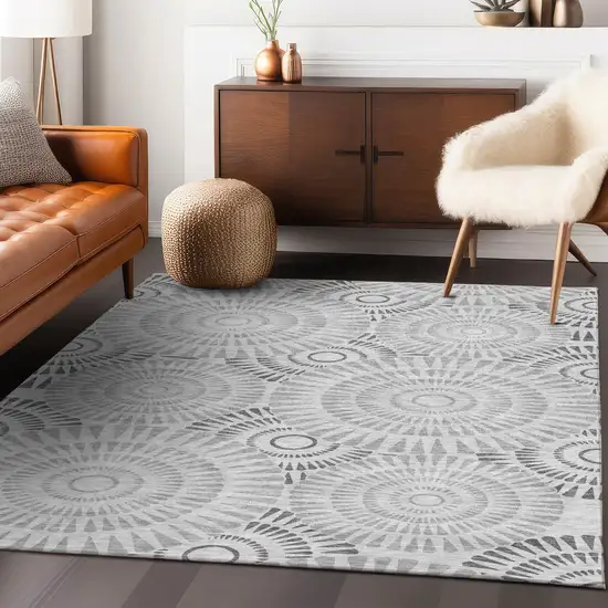 Gray And Dark Gray Geometric Washable Indoor Outdoor Area Rug Photo 9