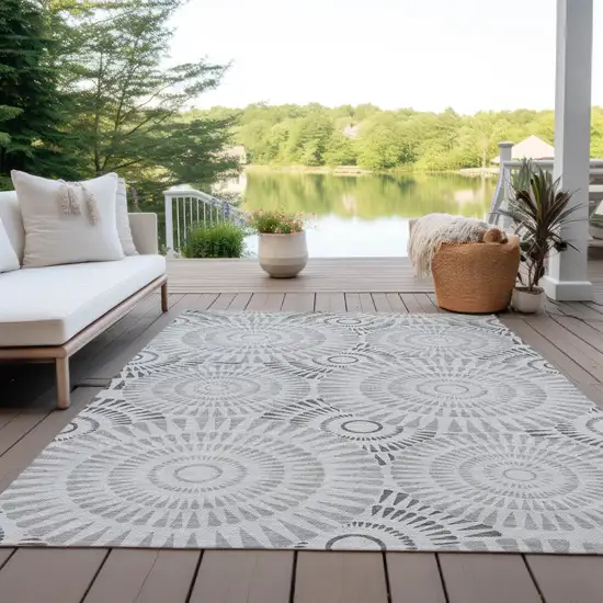 Gray And Dark Gray Geometric Washable Indoor Outdoor Area Rug Photo 9