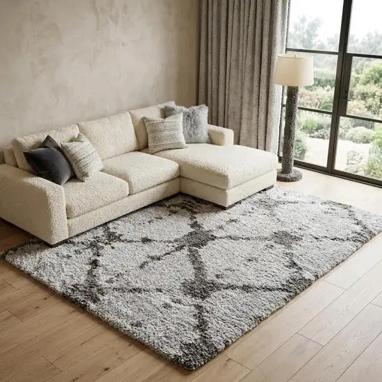 Gray And Dark Gray Trellis Shag Area Rug Photo 1
