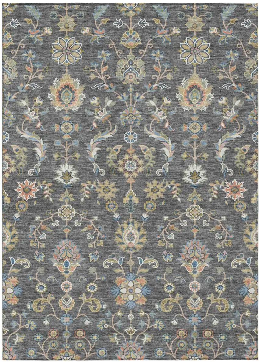 Gray And Denim Blue Abstract Washable Indoor Outdoor Area Rug Photo 1
