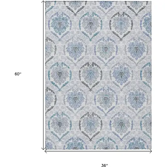 Gray And Denim Blue Medallion Washable Indoor Outdoor Area Rug Photo 3