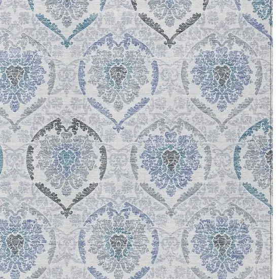 Gray And Denim Blue Medallion Washable Indoor Outdoor Area Rug Photo 6