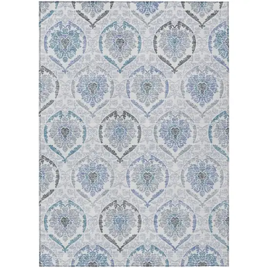 Gray And Denim Blue Medallion Washable Indoor Outdoor Area Rug Photo 2