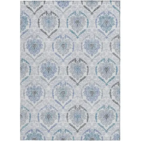 Gray And Denim Blue Medallion Washable Indoor Outdoor Area Rug Photo 7