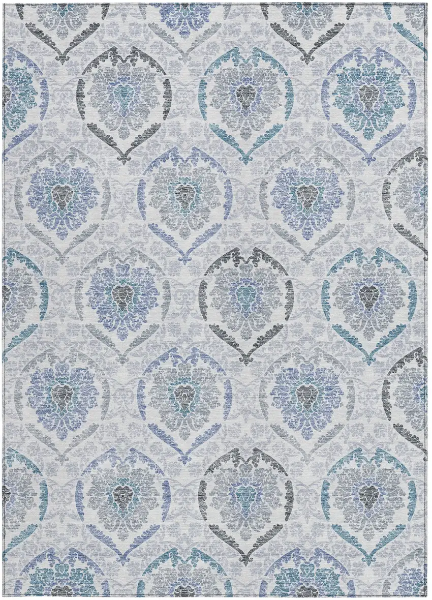 Gray And Denim Blue Medallion Washable Indoor Outdoor Area Rug Photo 7