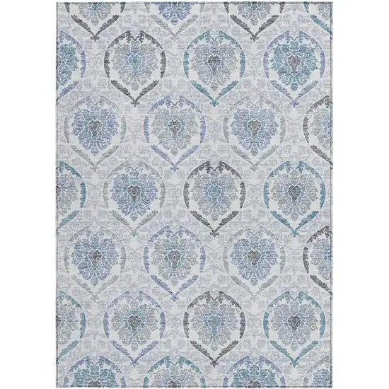 Gray And Denim Blue Medallion Washable Indoor Outdoor Area Rug Photo 7