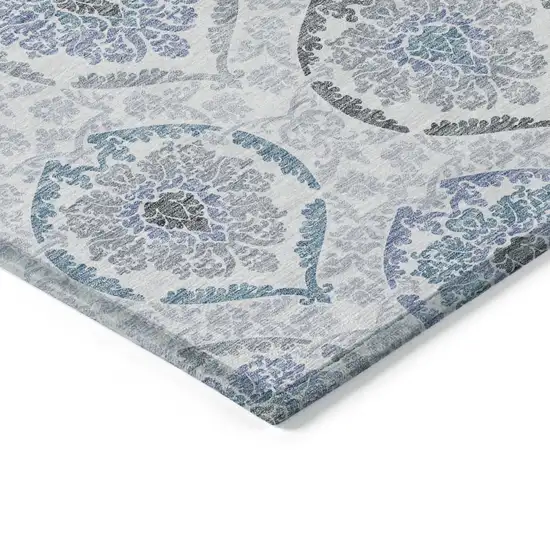 Gray And Denim Blue Medallion Washable Indoor Outdoor Area Rug Photo 5