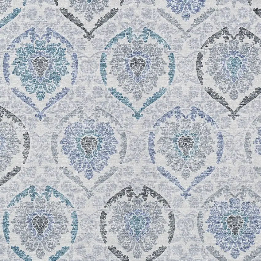 Gray And Denim Blue Medallion Washable Indoor Outdoor Area Rug Photo 6