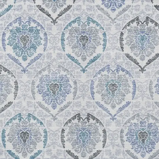 Gray And Denim Blue Medallion Washable Indoor Outdoor Area Rug Photo 6