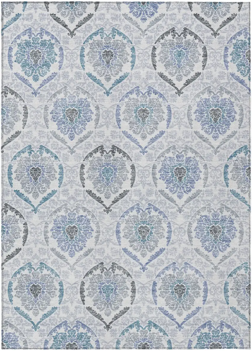 Gray And Denim Blue Medallion Washable Indoor Outdoor Area Rug Photo 2