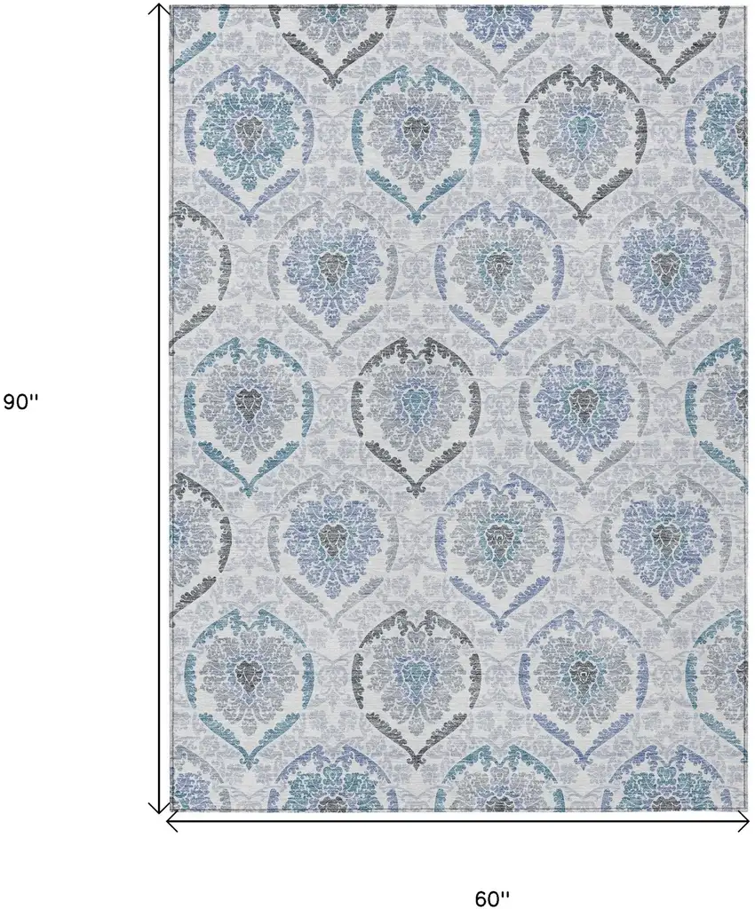 Gray And Denim Blue Medallion Washable Indoor Outdoor Area Rug Photo 3