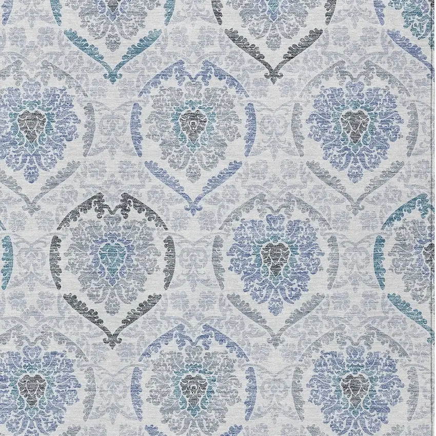 Gray And Denim Blue Medallion Washable Indoor Outdoor Area Rug Photo 6