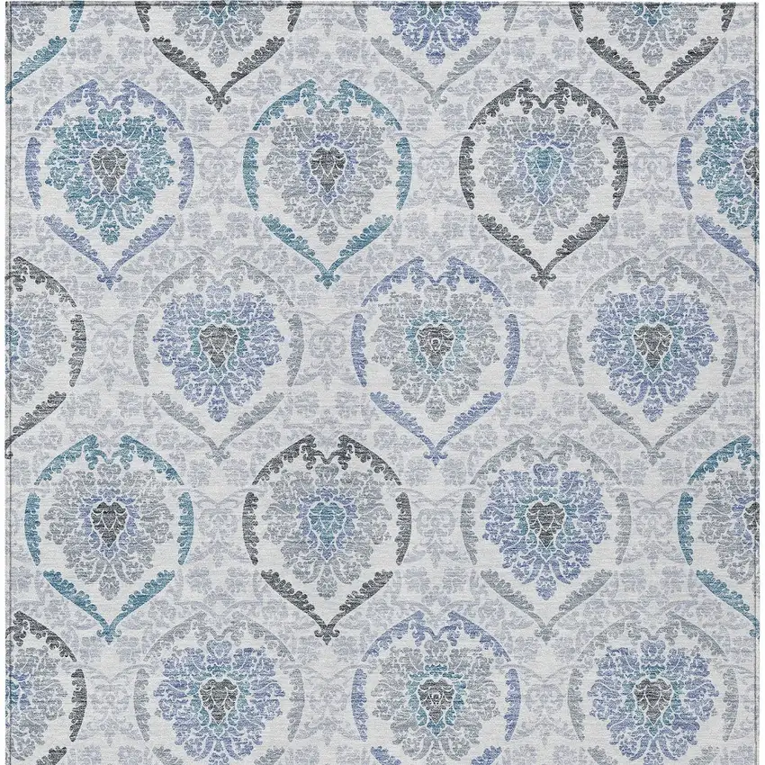 Gray And Denim Blue Medallion Washable Indoor Outdoor Area Rug Photo 7