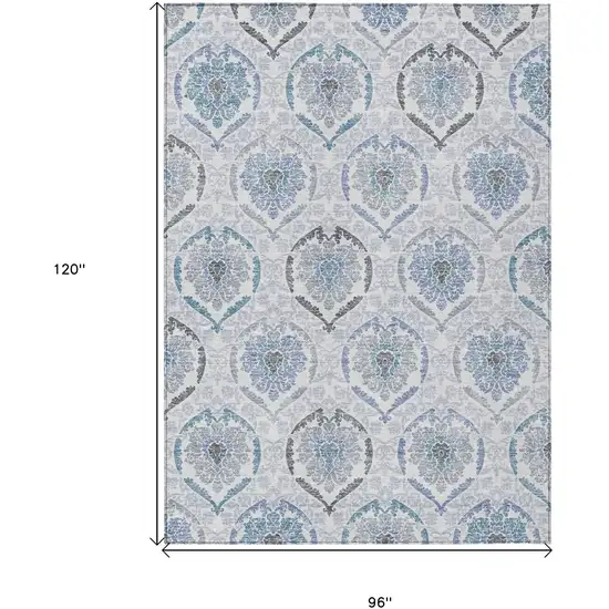 Gray And Denim Blue Medallion Washable Indoor Outdoor Area Rug Photo 3