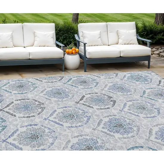 Gray And Denim Blue Medallion Washable Indoor Outdoor Area Rug Photo 1