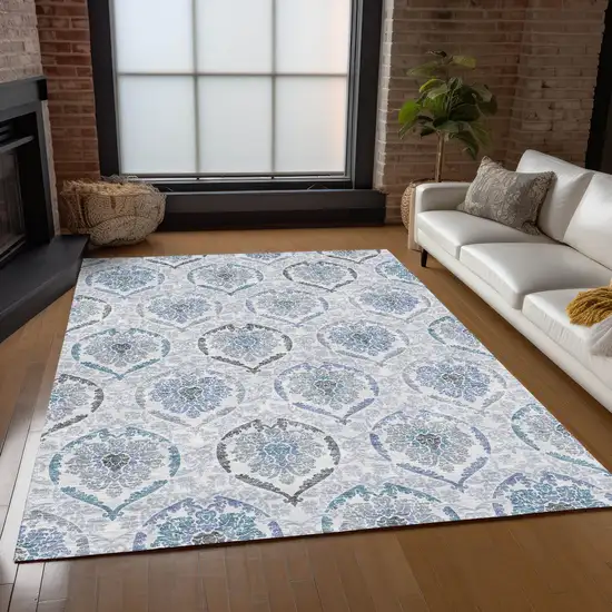 Gray And Denim Blue Medallion Washable Indoor Outdoor Area Rug Photo 9