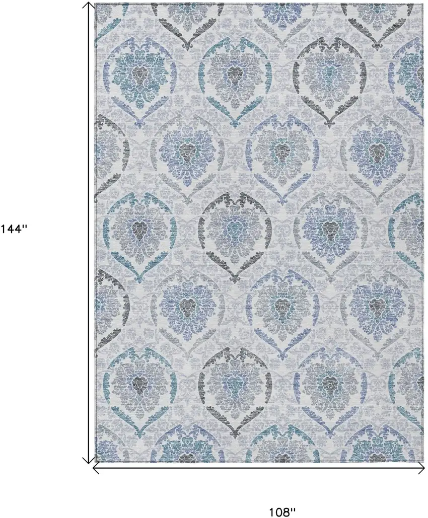 Gray And Denim Blue Medallion Washable Indoor Outdoor Area Rug Photo 3