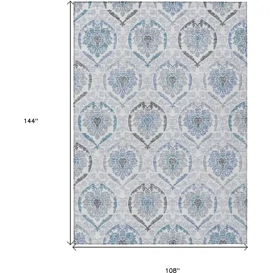 Gray And Denim Blue Medallion Washable Indoor Outdoor Area Rug Photo 3