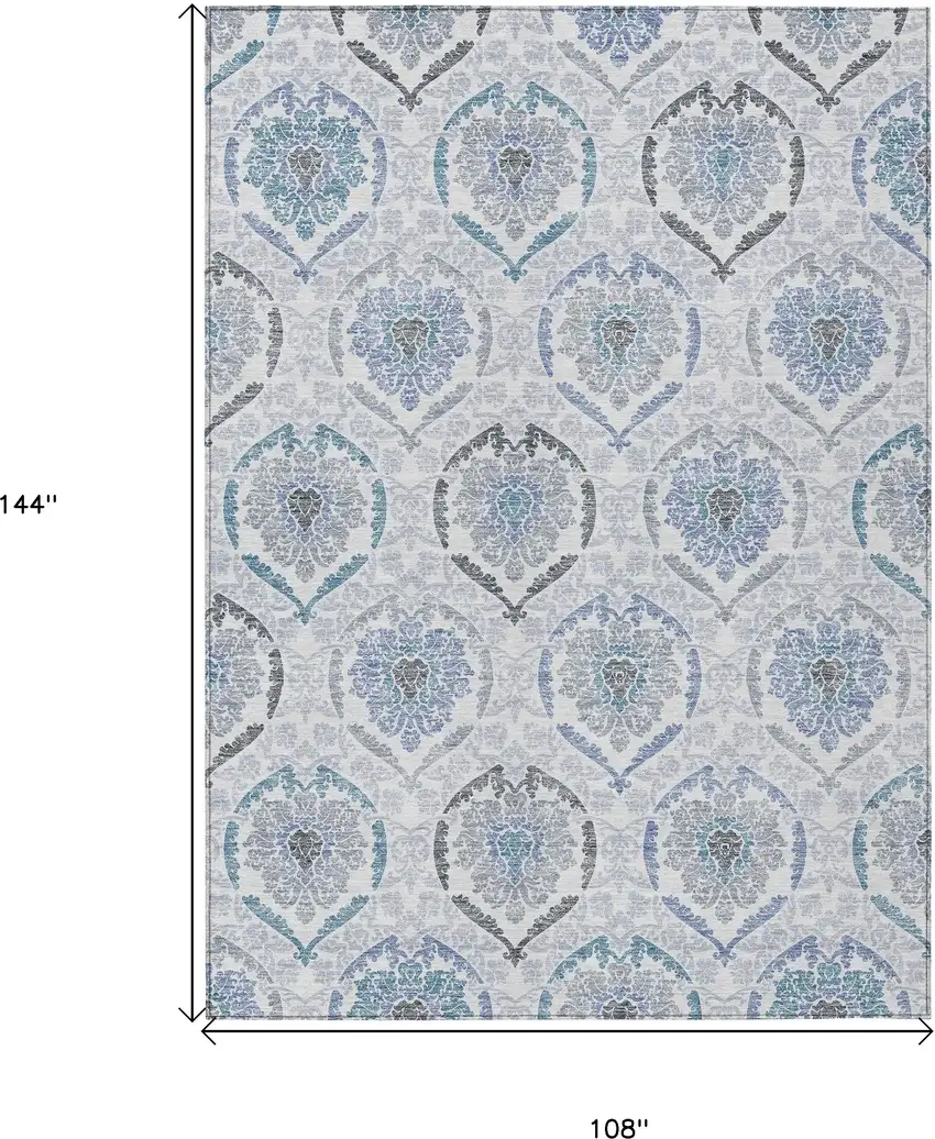 Gray And Denim Blue Medallion Washable Indoor Outdoor Area Rug Photo 3