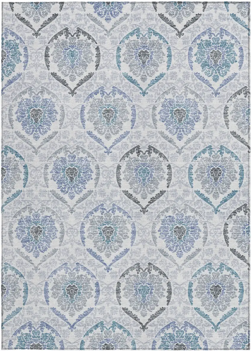 Gray And Denim Blue Medallion Washable Indoor Outdoor Area Rug Photo 6