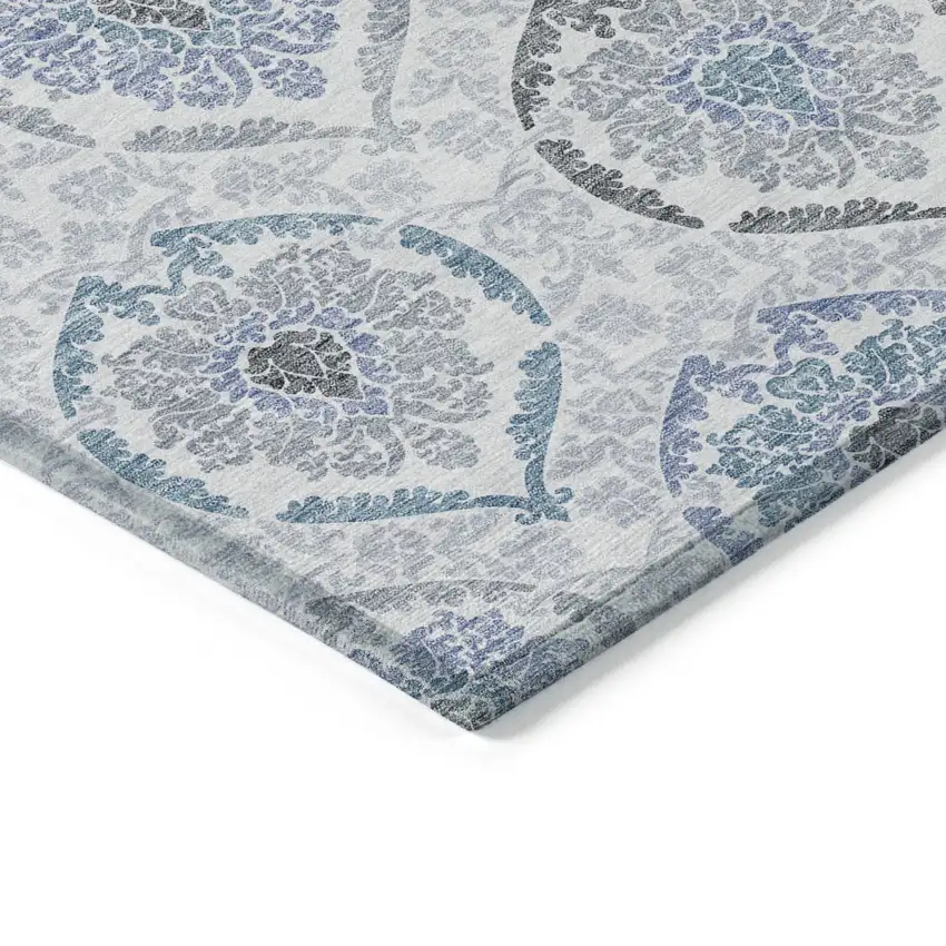 Gray And Denim Blue Medallion Washable Indoor Outdoor Area Rug Photo 5