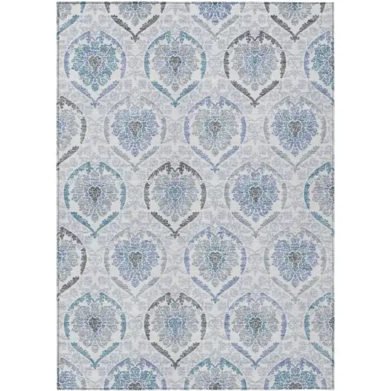 Gray And Denim Blue Medallion Washable Indoor Outdoor Area Rug Photo 2