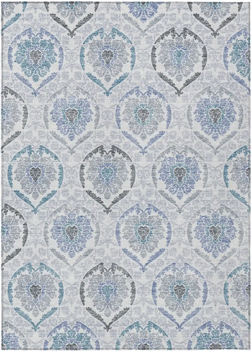 Gray And Denim Blue Medallion Washable Indoor Outdoor Area Rug Photo 2