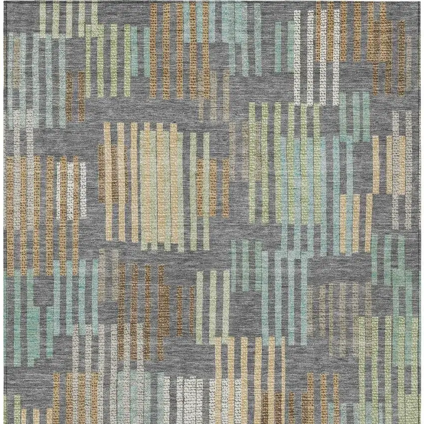 Gray And Fern Green Striped Washable Indoor Outdoor Area Rug Photo 3