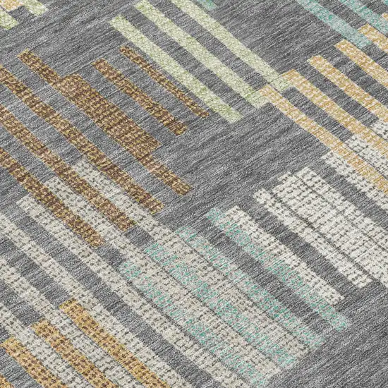 Gray And Fern Green Striped Washable Indoor Outdoor Area Rug Photo 5