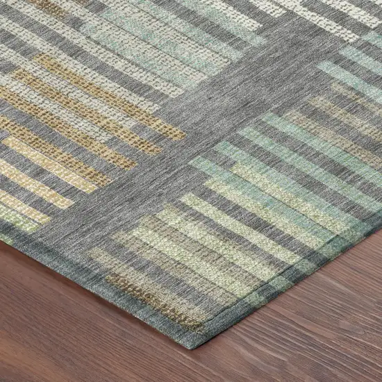 Gray And Fern Green Striped Washable Indoor Outdoor Area Rug Photo 4