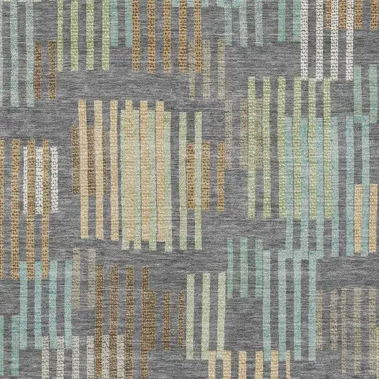 Gray And Fern Green Striped Washable Indoor Outdoor Area Rug Photo 2