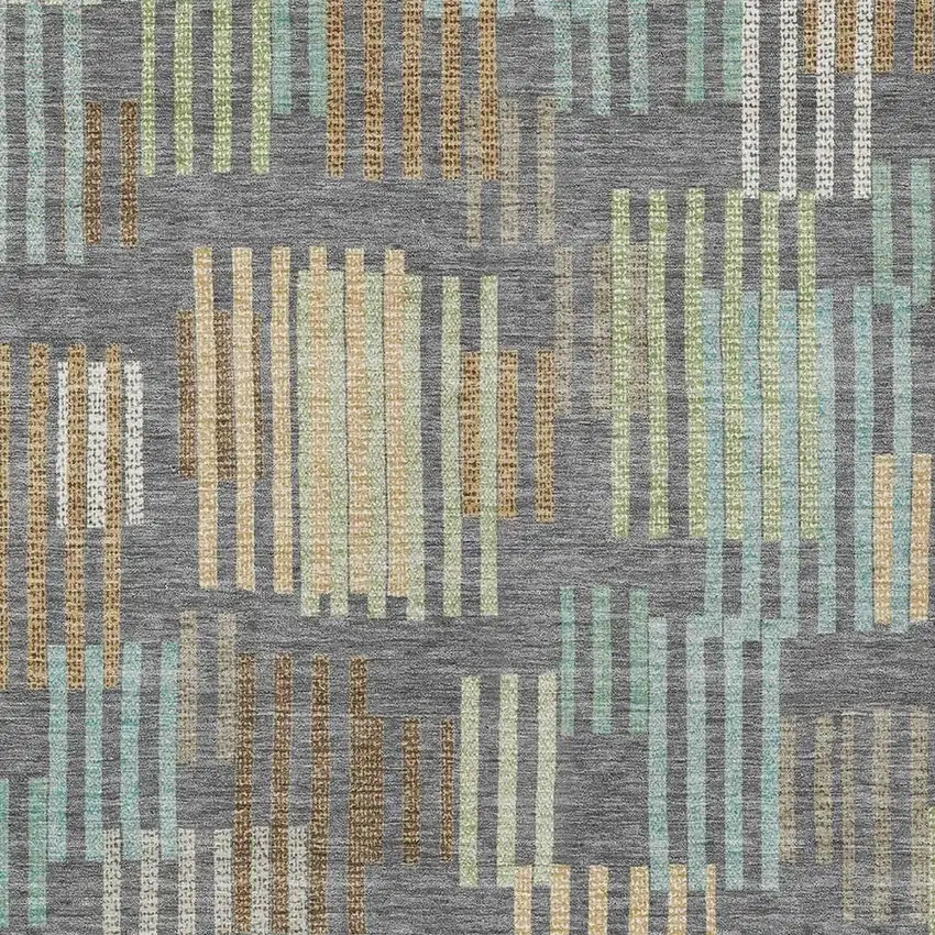 Gray And Fern Green Striped Washable Indoor Outdoor Area Rug Photo 2