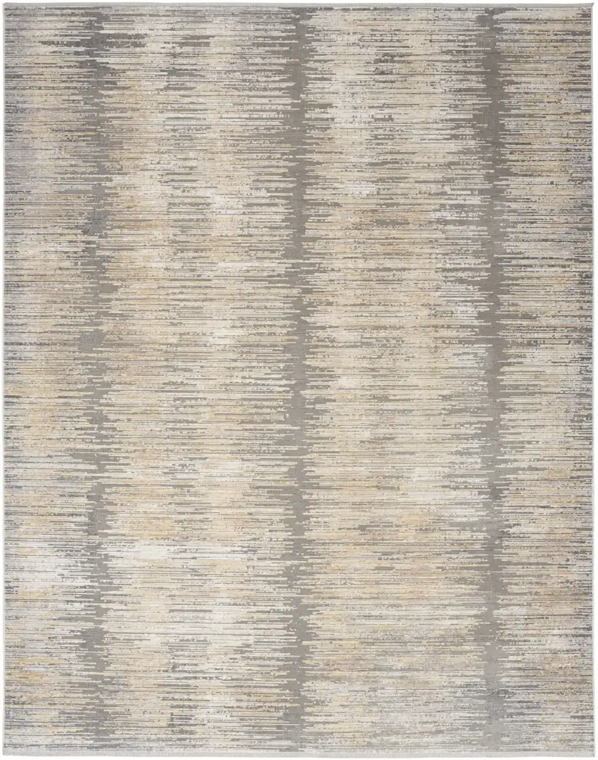 Gray And Gold Abstract Area Rug With Fringe Photo 8
