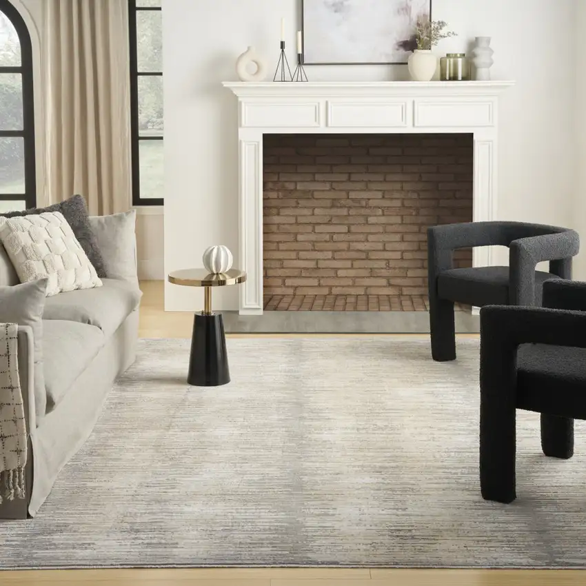Gray And Gold Abstract Area Rug With Fringe Photo 6
