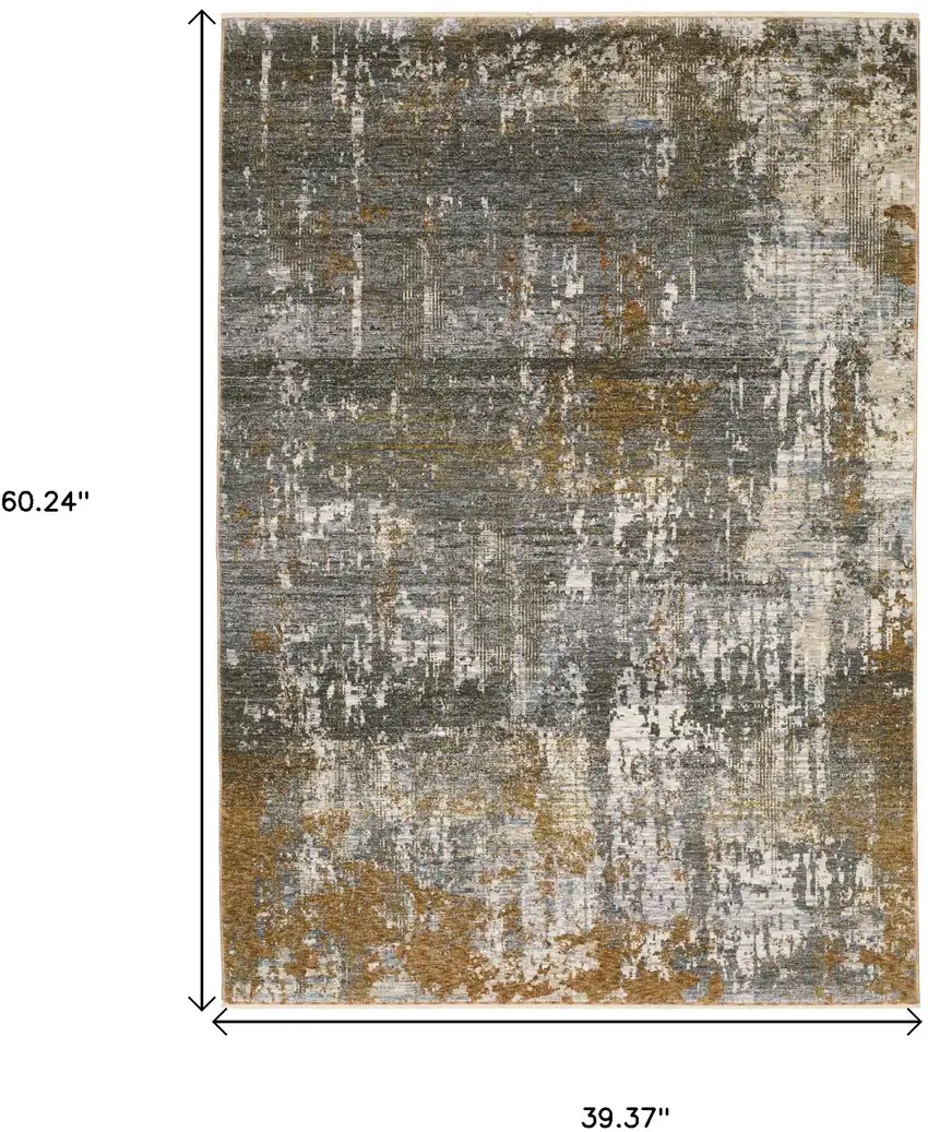 Gray And Gold Abstract Area Rug With Fringe Photo 3