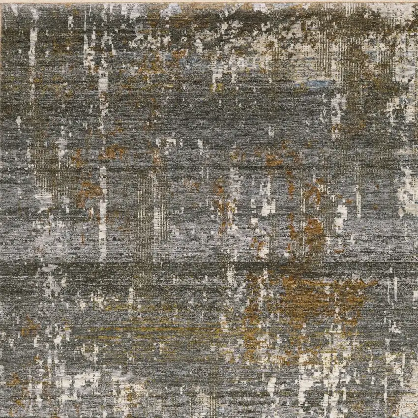 Gray And Gold Abstract Area Rug With Fringe Photo 5